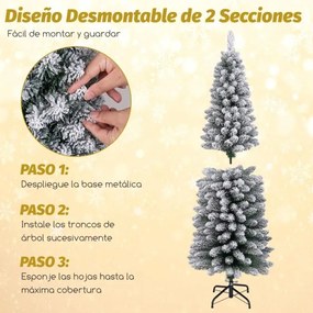 Árvore de Natal artificial com neve de 150 cm e 328 pontas de ramos Base metálica dobrável Árvore decorativa sazonal em forma fina verde + branco