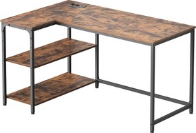 Secretária com espaço de arrumação, em L 120 x 80 x 76 cm, prateleira ajustável em altura castanha