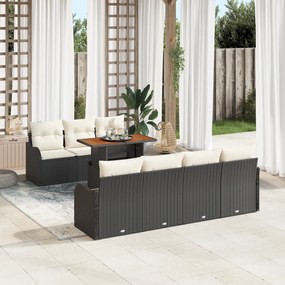 Conjunto de Sofás de Jardim de 8 Peças com Almofadas Preto Vime Poliés