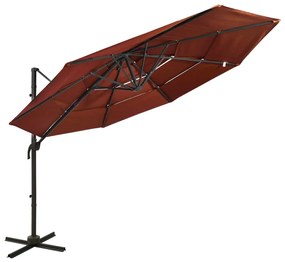 vidaXL Guarda-sol jardim 4 camadas c/ poste alumínio 3x3m terracotta