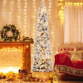Árvore de Natal de 180 cm com lápis de neve e 150 luzes brancas quentes 373 pontas de ramos Agulhas de pinheiro Branco e verde