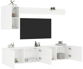 5 pcs móveis de parede p/ TV derivados de madeira branco
