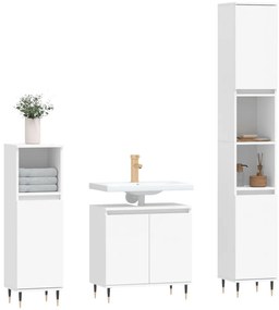 3 pcs conjunto móveis casa de banho madeira processada branco