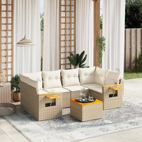 7 pcs conjunto de sofás p/ jardim com almofadões vime PE bege