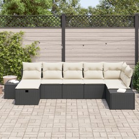 Conjunto de Sofá de 7 Peças para Jardim com Almofadas Preto Rattan Pol