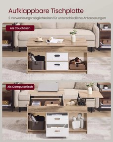 Mesa de centro com 2 gavetas e compartimentos 50 x 100 x 48 cm Castanho + Branco