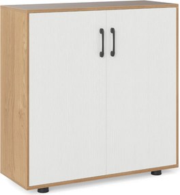Armário de armazenamento moderno com 2 portas e prateleira ajustável em 5 posições Natural + Branco