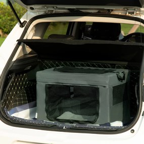 Saco de transporte dobrável para animais de estimação com alça em tecido de malha, 60 x 42 x 42 cm, cinzento-preto