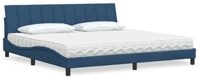 vidaXL Cama com colchão 200x200 cm tecido azul