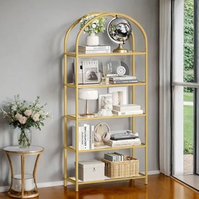 Estante com 5 prateleiras em vidro temperado 30,2 x 83 x 183,5 cm dourado transparente