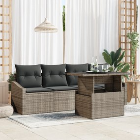 Conjunto de Sofá de Jardim de 5 Peças com Almofadas Cinza Rattan Polim