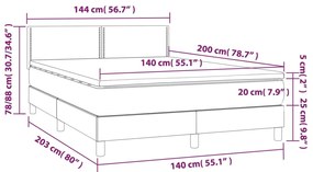 Cama box spring c/ colchão/LED 140x200 cm veludo cinzento-claro