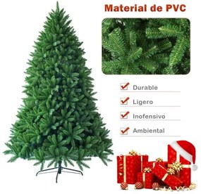 Árvore de Natal de 1,8 m sem luz com 1250 ramos artificial com base metálica resistente Verde