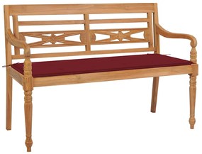Banco Batávia c/ almofadão vermelho tinto 120 cm teca maciça