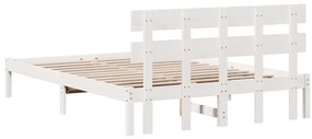 Estrado de Cama com Cabeceira Branco 160x200 cm Madeira Maciça de Pinh
