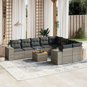 vidaXL 10 pcs conjunto sofás de jardim c/ almofadões vime PE cinzento