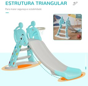 Escorrega Infantil Dobrável com Cesta de Basquetebol para Crianças acima de 18 meses Modelo Girafa para Interiores e Exteriores 140x87x75cm Azul e Cin