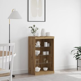 Sideboard vidaXL com Luzes LED Carvalho Artesanal 60,5x37x100 cm