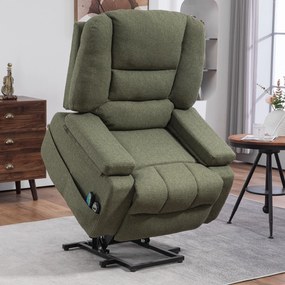 Poltrona elevatória elétrica com função de relaxamento, massagem e aquecimento, inclinação ajustável, apoio para os pés, comandos remotos, verde