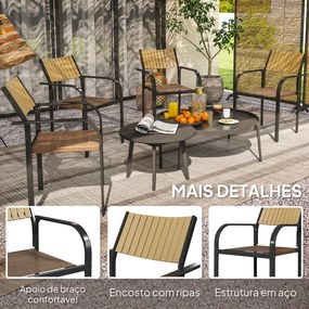 Conjunto de 4 Cadeiras de Jardim Empilháveis Cadeiras de Jantar com Tecido Transpirável Apoios de Braço 58x65x85 cm Castanho