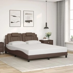 Estrutura cama c/ luzes LED 160x200cm couro artificial castanho