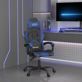 vidaXL Cadeira gaming giratória couro artificial preto e azul