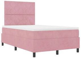 Cama Box Spring vidaXL com Colchão e LED Rosa 120x190 cm Veludo