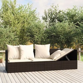 vidaXL Sofá lounge de exterior c/ almofadões vime PE castanho