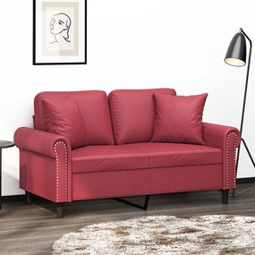 vidaXL Sofá 2 lugares +almofadas 120cm couro artificial vermelho tinto