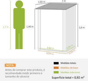Abrigo de Jardim em Aço Galvanizado Modello Ceneri – 0,92 m², Porta co