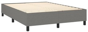 Cama box spring c/ colchão e LED 140x190 cm tecido cinza-escuro