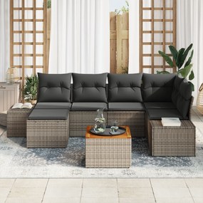 Conjunto de Sofá de Jardim de 7 Peças com Almofadas Cinza Rattan Polié