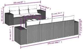 8 pcs conj. sofás jardim c/ almofadões vime PE cinzento-claro