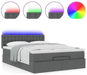 Cama otomana com colchão &amp; LEDs 140x200 cm cinzento escuro