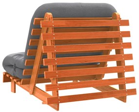 Sofá-cama futon c/ colchão madeira de pinho maciça castanho-mel