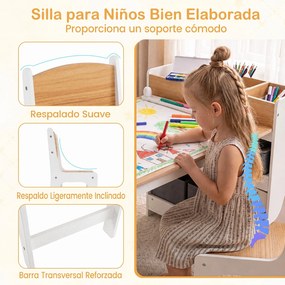 Conjunto de Mesa de Desenho Infantil e 2 Cadeiras, 102 x 58 x 64 cm, Arrumação Integrada, Madeira