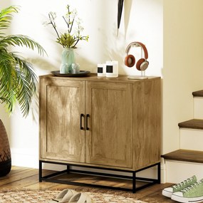 Aparador com 2 portas e prateleira interior ajustável em altura, 80 L x 40 P x 78 A cm, cor madeira natural