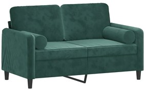 Sofá 2 lug. c/ almofadas decorativas 120 cm veludo verde-escuro