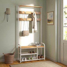 Cabideiro entrada Hall cabide com 9 ganchos 30 x 85 x 180,5 cm branco, cor de carvalho