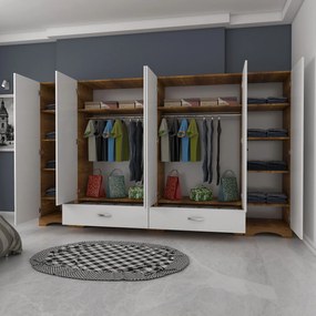 Guarda-roupa F4 – Branco/Nogueira – 243 cm x 181 cm x 47,6 cm