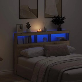 vidaXL Armário cabeceira c/ luzes LED 160x17x102 cm carvalho artisiano