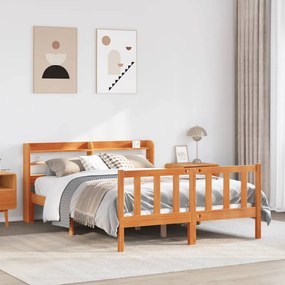 vidaXL Estrutura cama c/ cabeceira 140x190cm pinho maciço castanho-mel