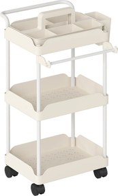 Carrinho Auxiliar com Rodas de 3 Níveis com Cestos Extraíveis Suporte para Toalhas e Estrutura de Metal 42x42,5x76 cm Branco