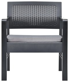 3 pcs conjunto lounge de jardim c/ almofadões plástico cinzento