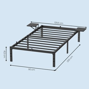 Estrutura de cama de casal em metal 200 x 90 x 40,6 cm (COLCHÃO NÃO INCLUIDO) com prateleiras de arrumação em preto