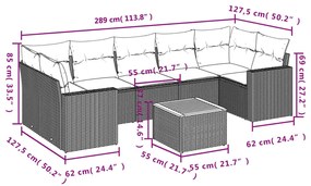 8 pcs conjunto de sofás p/ jardim com almofadões vime PE bege