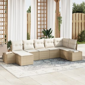 vidaXL Conjunto de Sofás de 7 Peças com Almofadas Bege Rattan PE
