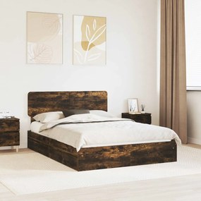 vidaXL Cama com Armazenamento Carvalho Defumado 140 x 190 cm