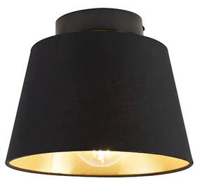 Candeeiro de teto com abajur de algodão preto com dourado 20 cm - Combi Preto Clássico / Antigo