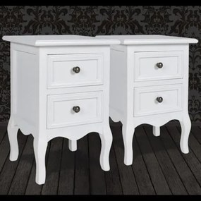 Mesas-de-cabeceira com 2 gavetas 2 pcs MDF branco